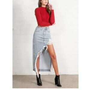 Insane Gene Distressed Denim Maxi Skirt